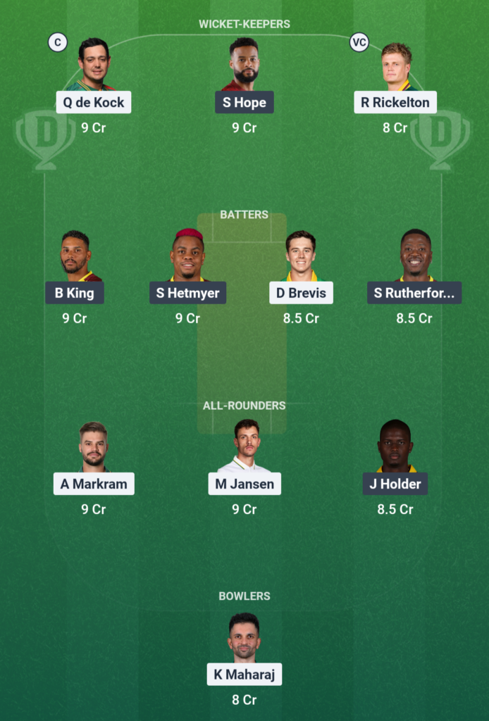 SA vs WI Dream11 Team 5th T20I