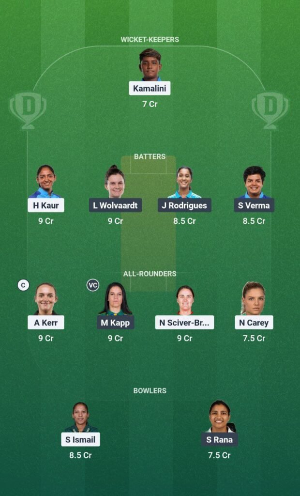 MI-W vs DC-W Dream11 Team