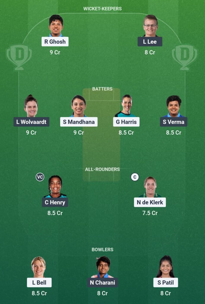 RCB-W vs DC-W Dream11 Team